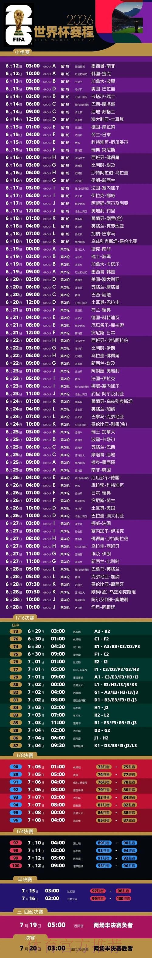2026年世界杯直播赛程时间表 2026年世界杯直播赛程时间表